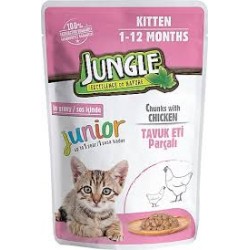 JUNGLE POUCH YAVRU KEDI  TAVUK PARCALI 100 GR.-8681299600021