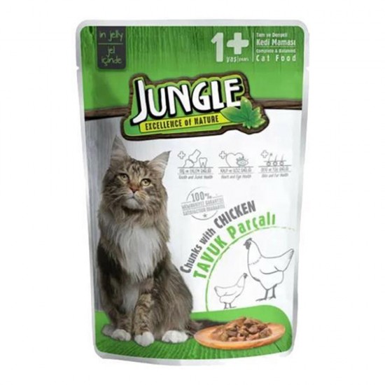 Jungle Pouch Yetıskın Kedı  Tavuk Parcalı 100 Gı -8681299031108