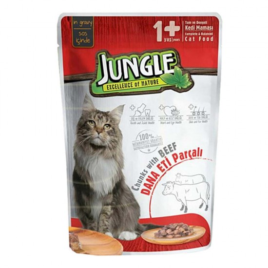 Jungle Pouch Kısır Kedı Dana Eti Parcalı 100 G-8681299601394